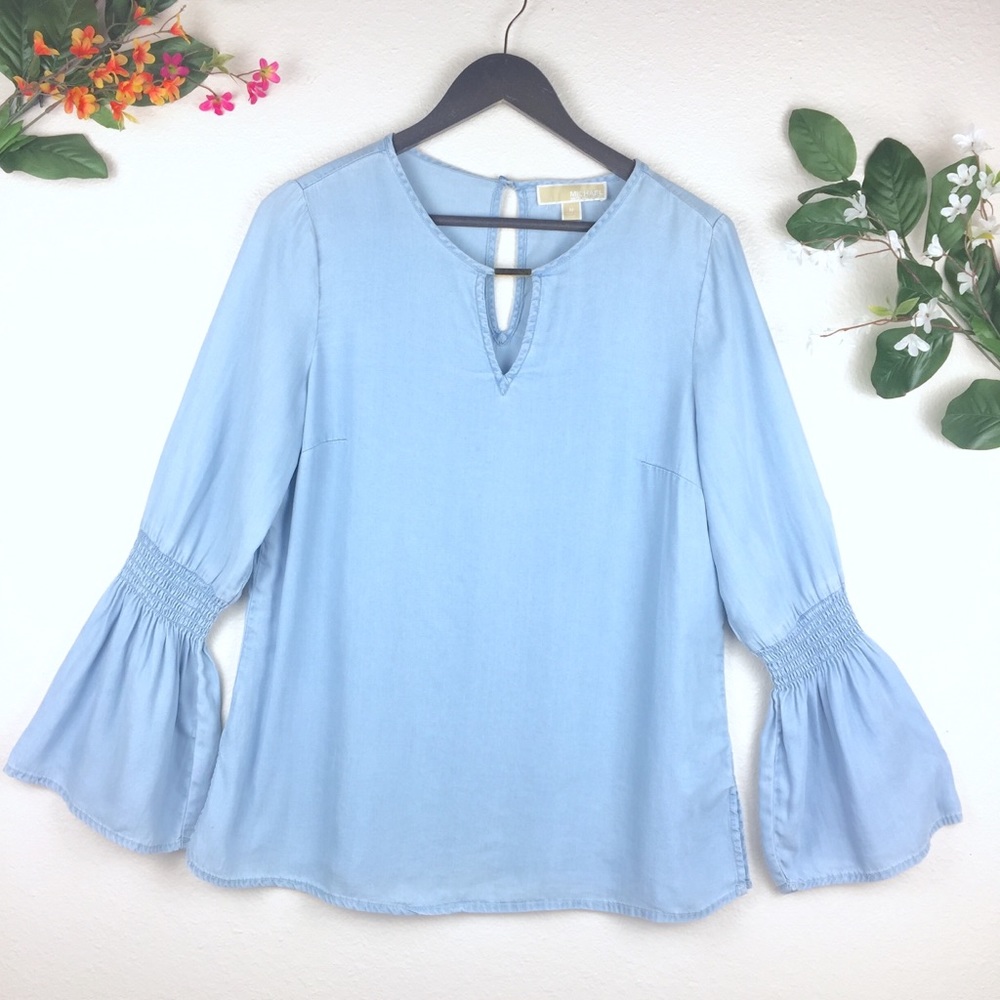Michael Kors Blue Bell Sleeve Top
